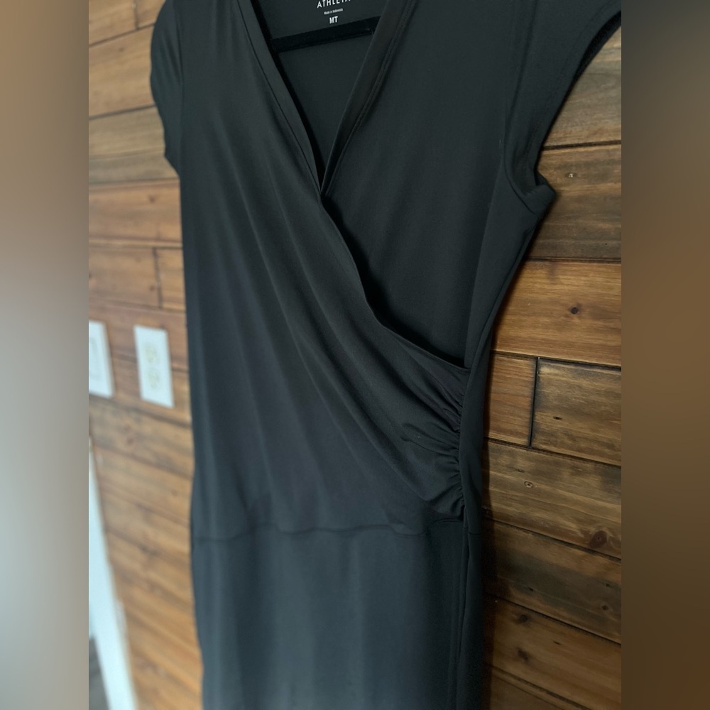 Athleta Nectar Faux Wrap Dress Black Women's Size Medium/tall - Picture 4 of 9